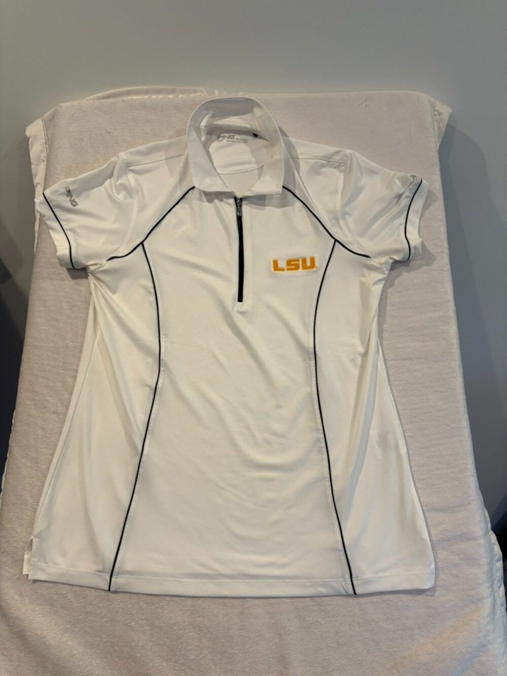 PING Golf LSU Tigers Womens 1/4 Zip Performance Polo Shirt White Size M
